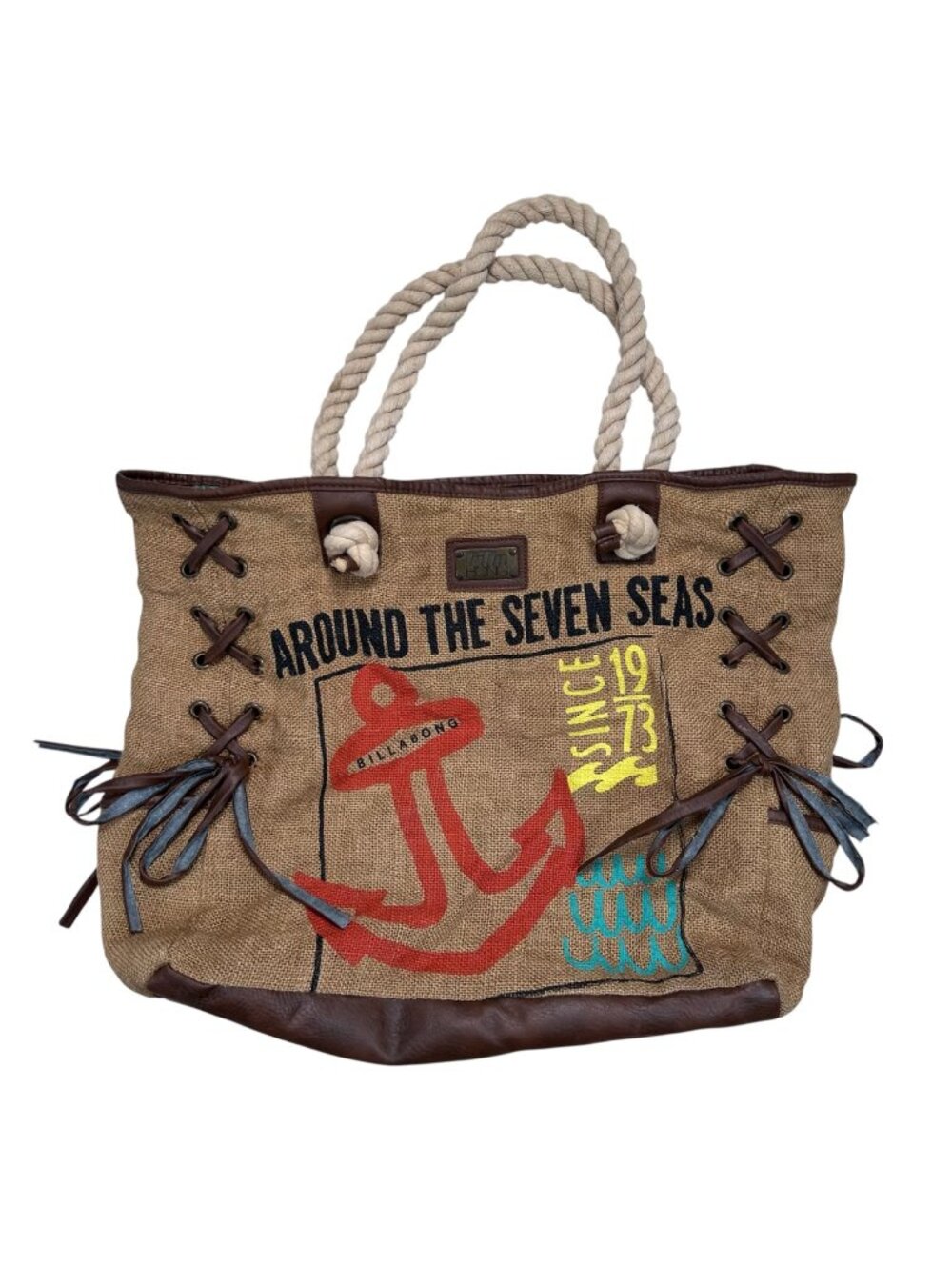 Billabong Beach Burlap Day Tripper Tote Bag Nautical Travel Packable